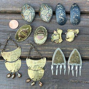 Vintage Brass Modernist Jewelry - Some Brutalist